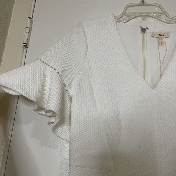 NWOT Rebecca Taylor White vneck flutter sleeve flare mini dress size US 8 - Picture 4 of 7